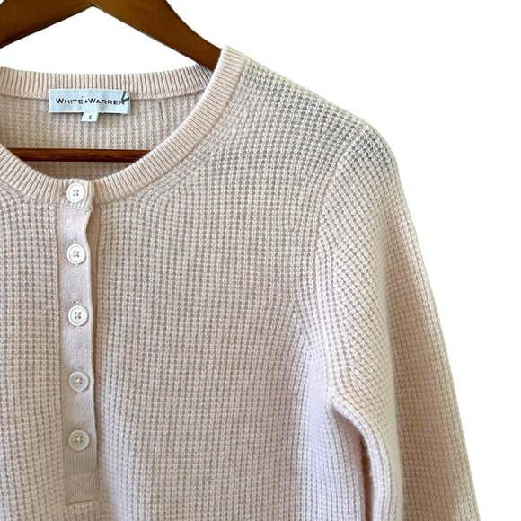 White + Warren Cashmere Waffle Henley Sweater In Pink Sand Size S - Picture 6 of 15